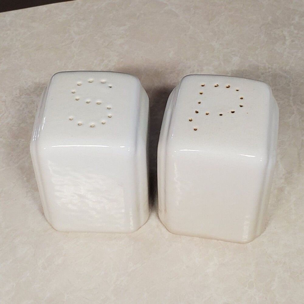 White Square Ceramic Salt & Pepper Shaker Set 2.75" Art Deco